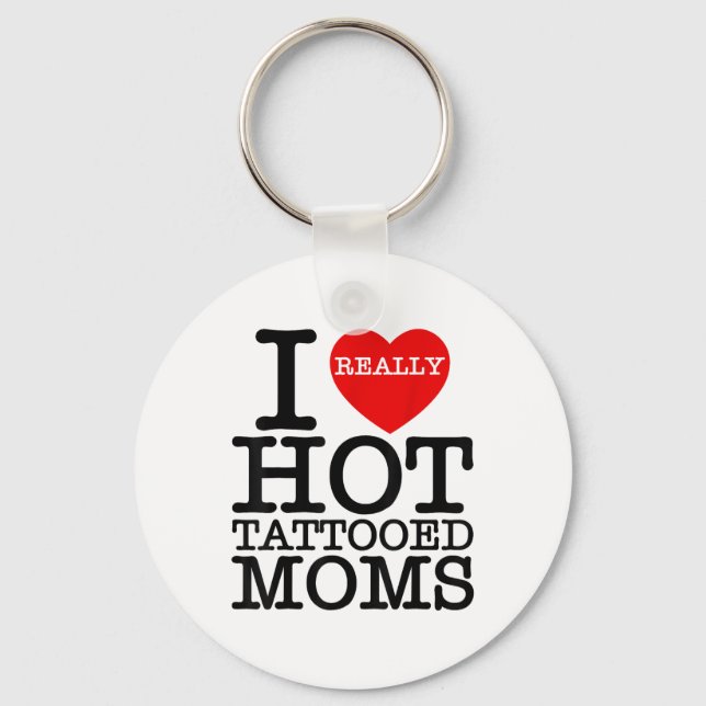 I Kärlek Hett Tattoos Mammor Red Heart Funny Mor D Nyckelring (Framsida)
