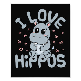 I Kärlek Hippos Cute Hippopotamus Älskare Fototryck