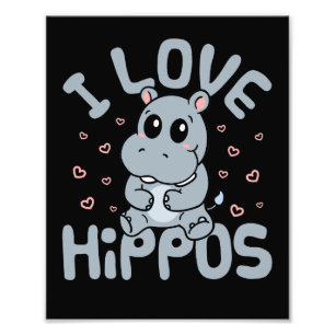 I Kärlek Hippos Cute Hippopotamus Älskare Fototryck