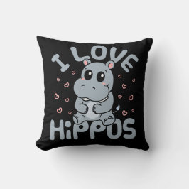 I Kärlek Hippos Cute Hippopotamus Älskare Kudde