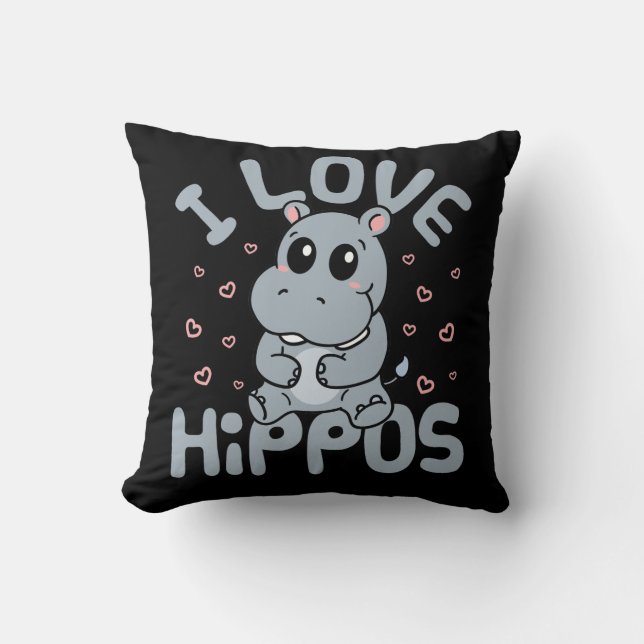 I Kärlek Hippos Cute Hippopotamus Älskare Kudde (Framsida)