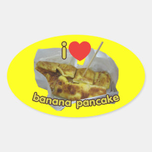 I Kärlek (hjärta) Banana Pancake ... Thai Street F Ovalt Klistermärke