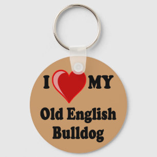 I Kärlek (hjärta) min gamla engelska bulldog Hund Nyckelring
