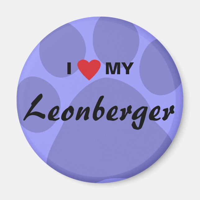 I Kärlek (hjärta) Min Leonberger Pawprint Magnet (Framsidan)