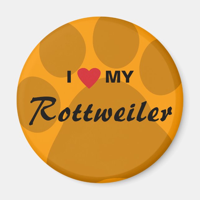I Kärlek (hjärta) min Rottweiler Pawprint Magnet (Framsidan)