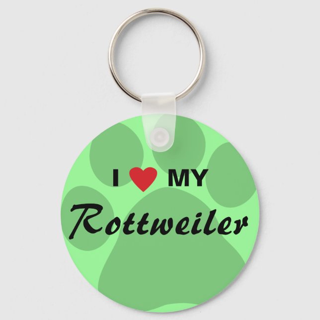 I Kärlek (hjärta) min Rottweiler Pawprint Nyckelring (Framsida)