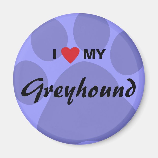 I Kärlek (hjärta) - Skriv ut min greyhound Paw Magnet (Framsidan)