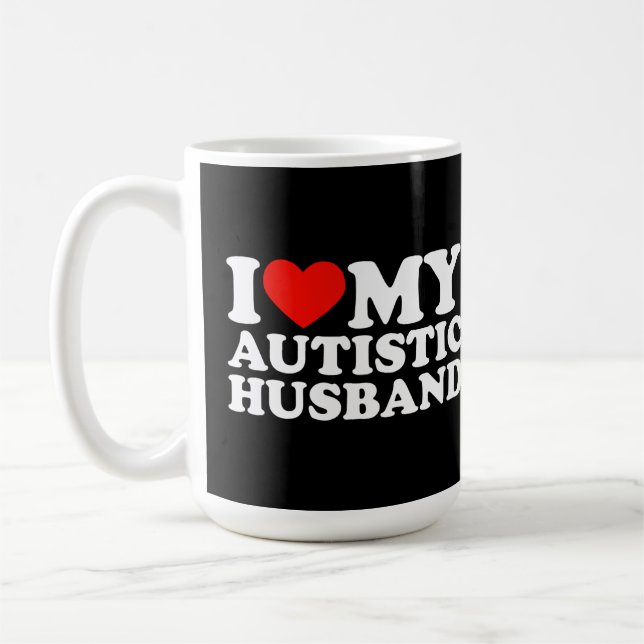 I Kärlek Hjärtar min autistiska Make min Make-auti Kaffemugg (Vänster)