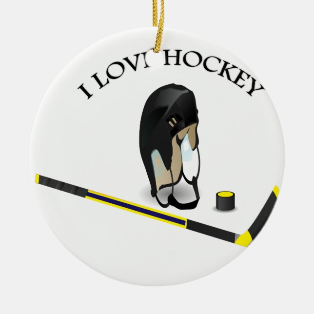 I Kärlek hockey anpassad design med styrspak och h Julgransprydnad Keramik (Framsidan)