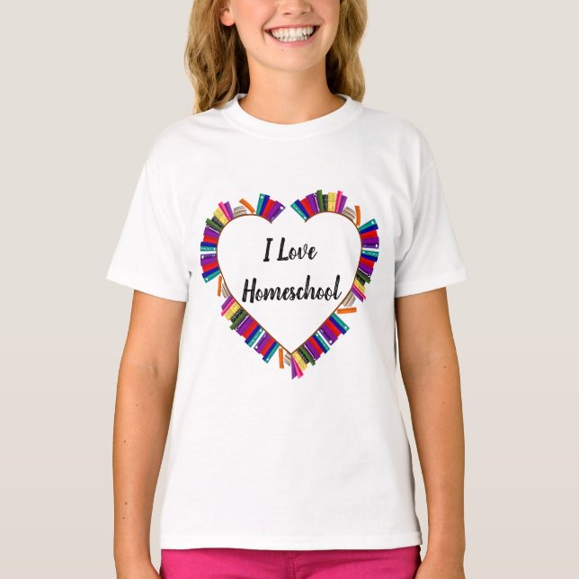 I kärlek, homeschool, homeschoolungar, hjärtbokhyl t shirt (Framsida)