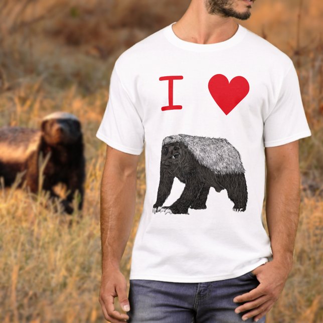 I Kärlek Honey badger slogan T Shirt (I love honey badgers Tshirts with badass honey badger illustration and red heart slogan)