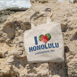 I Kärlek Honolulu Cute Hawaii Hibiscus Flower Tygkasse<br><div class="desc">Jag kärlek Honolulu gick till väskan. En söt hjärtformade hawaiisk hibiscus-blomma dekorerar den här anpassningsbarnas keepsaki-gåva för din sommarsemester till stranden på Hawaii.</div>