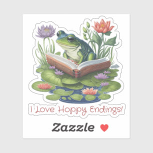 I Kärlek Hoppy Endings Bok Älskare Frog Klistermärken