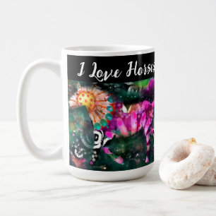 I Kärlek Horses Abstrakt Whimsical Horse Painting Kaffemugg
