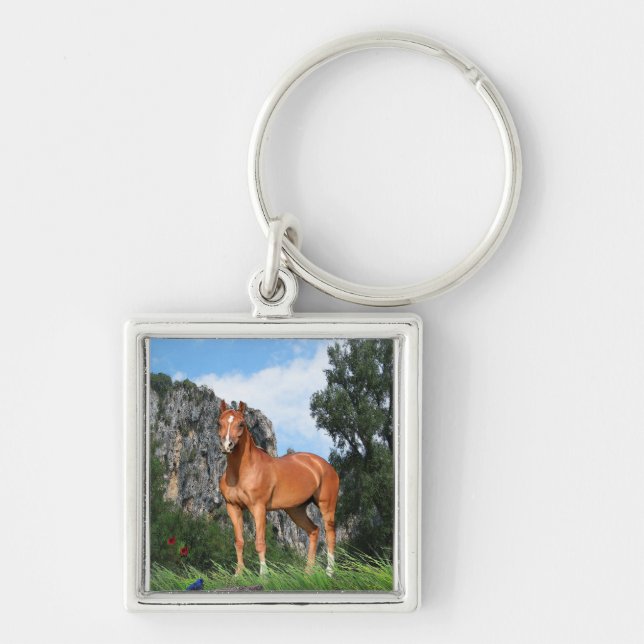 I kärlek Horses Fyrkantig Silverfärgad Nyckelring (Framsidan)