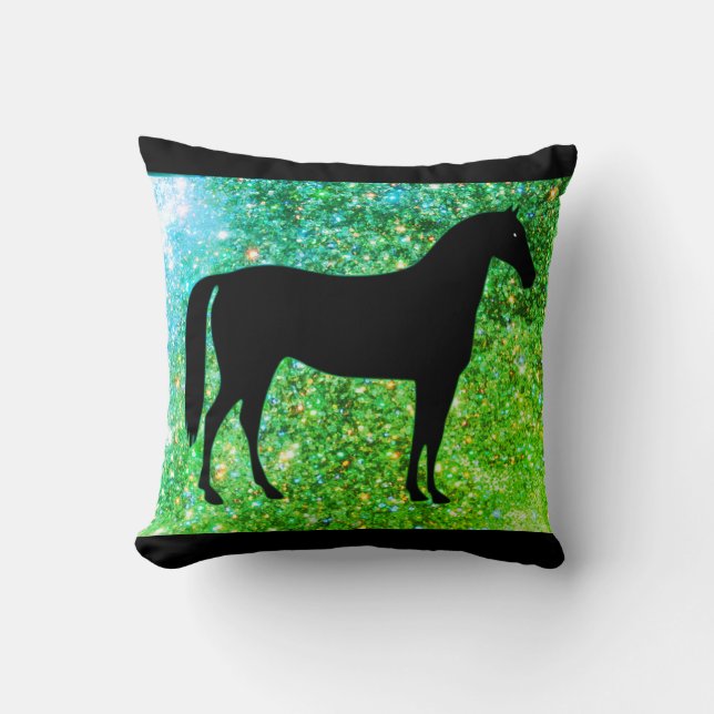 I Kärlek Horses Grönt Gnistra Dekorativ kudde (Framsida)