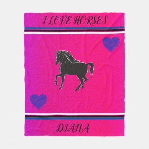 I KÄRLEK HORSES PERSONLIG ROSA & BLACK HORSE FLEECEFILT
