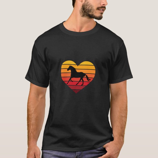 I Kärlek Horses Retro Heart T Shirt (Framsida)