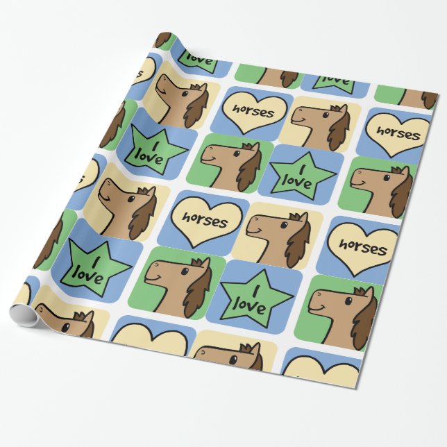 I Kärlek Horses Wrapping Papper Presentpapper (Utrullad)