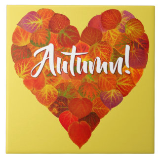 I Kärlek Höst, fetstil - Röda Aspen Löv Heart 1 Kakelplatta