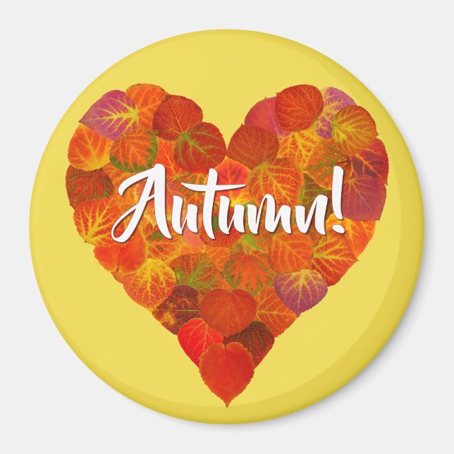 I Kärlek Höst, fetstil - Röda Aspen Löv Heart 1 Magnet (Framsidan)