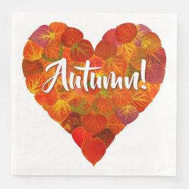I Kärlek Höst, fetstil - Röda Aspen Löv Heart 1 Pappersservett