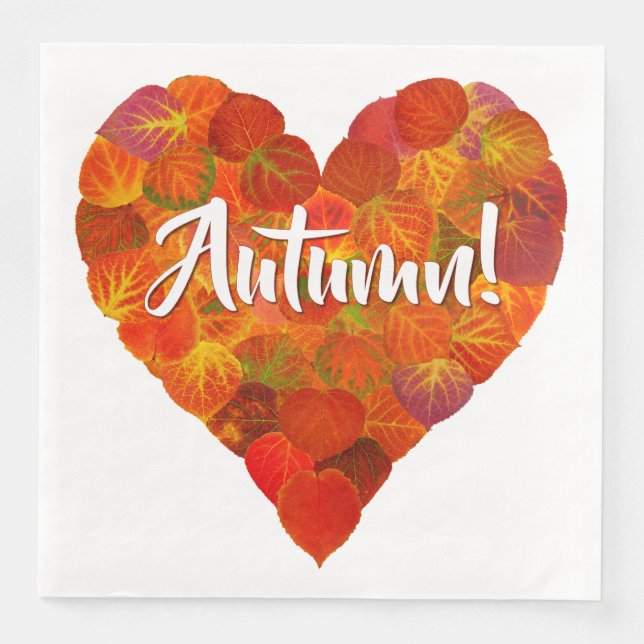 I Kärlek Höst, fetstil - Röda Aspen Löv Heart 1 Pappersservett (Framsida)