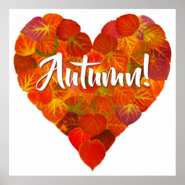 I Kärlek Höst, fetstil - Röda Aspen Löv Heart 1 Poster