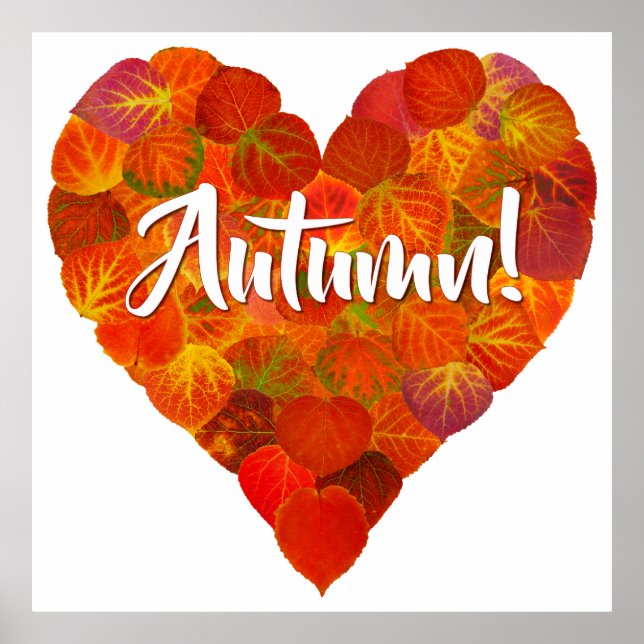 I Kärlek Höst, fetstil - Röda Aspen Löv Heart 1 Poster (Framsidan)