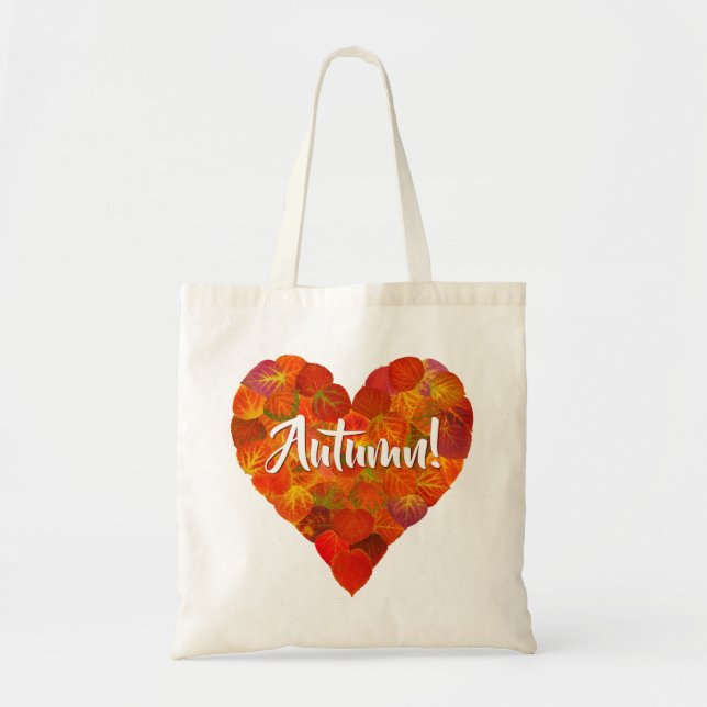 I Kärlek Höst, fetstil - Röda Aspen Löv Heart 1 Tygkasse (Framsidan)