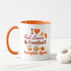 I Kärlek Höst löv Football and Pumpkin Spice. Mugg