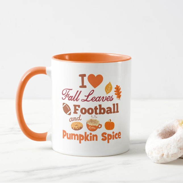 I Kärlek Höst löv Football and Pumpkin Spice. Mugg (Med munk)