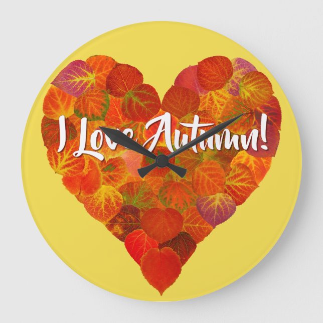 I Kärlek Höst!—Red Aspen Löv Hearts! Stor Klocka (Framsida)
