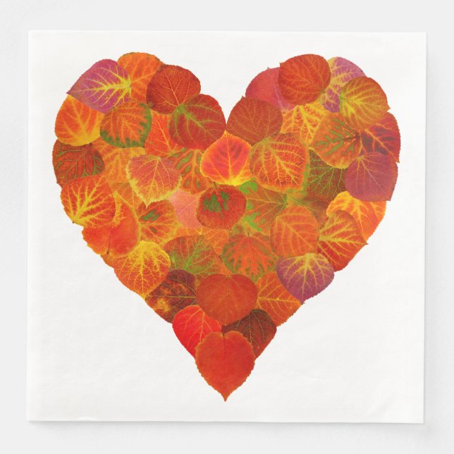I Kärlek Höst, subtil - Red Aspen Löv Heart 1 Pappersservett (Framsida)