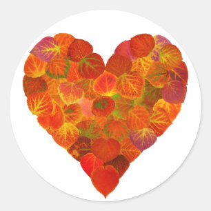 I Kärlek Höst, subtil - Red Aspen Löv Heart 1 Runt Klistermärke