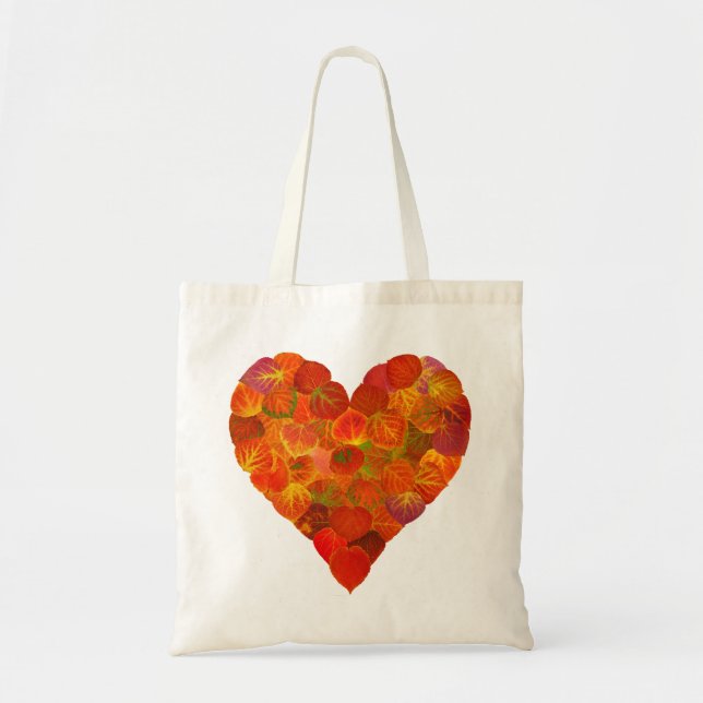 I Kärlek Höst, subtil - Red Aspen Löv Heart 1 Tygkasse (Framsidan)