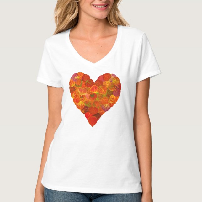 I Kärlek Hösten - Red Aspen Löv Heart 1 T-shirt (Framsida)