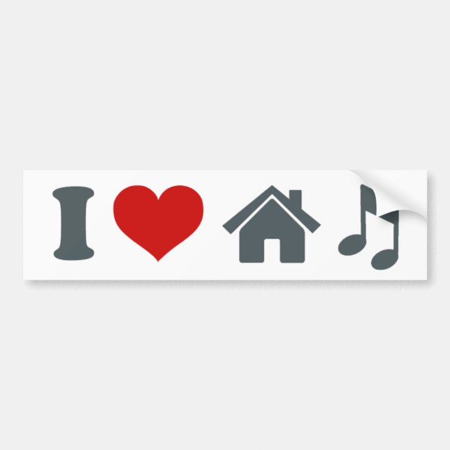 I Kärlek House Music Bumper Sticker Bildekal (Framsidan)