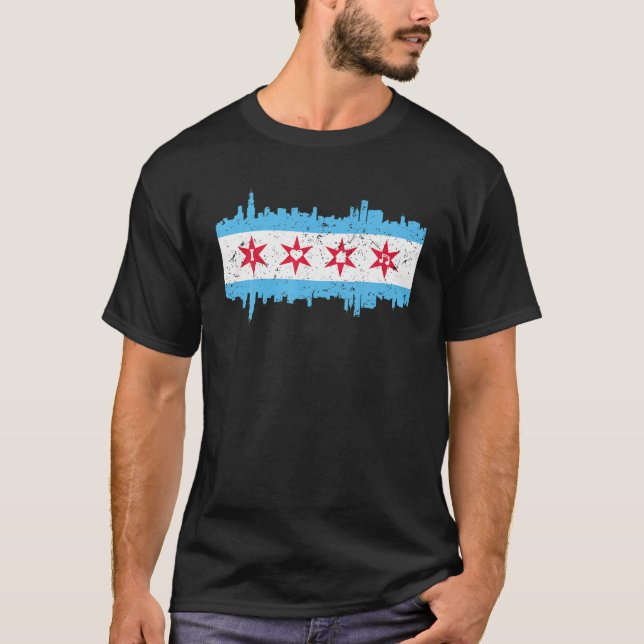 I Kärlek House Music Distress Chicago Skyline Tech T Shirt (Framsida)