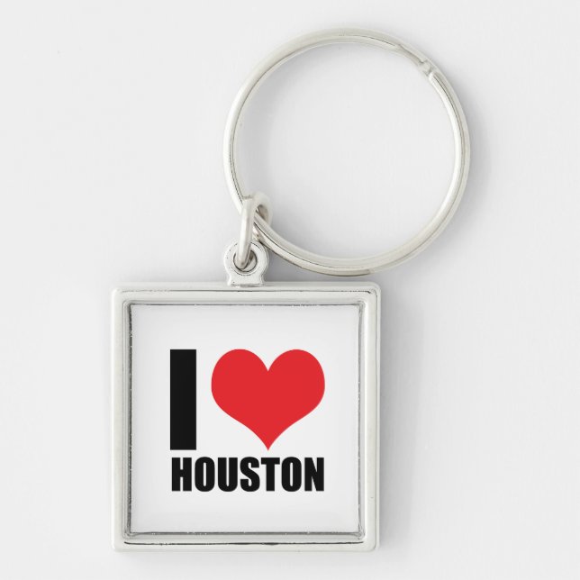 I kärlek Houston Fyrkantig Silverfärgad Nyckelring (Framsidan)