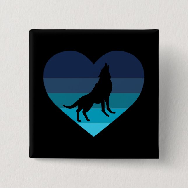 I Kärlek Howling Vargars Retro Heart Knapp (Framsida)