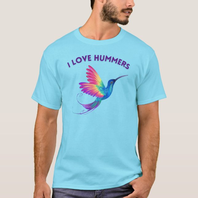 I Kärlek Hummers Exotic Rainbow Hummingbird Flygan T Shirt (Framsida)