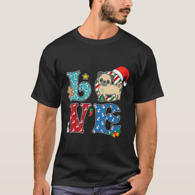 I Kärlek Hund Pug-julen T Shirt (Framsida)