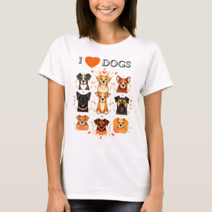 I Kärlek Hundar Folk Art - 3x3 Stil T Shirt