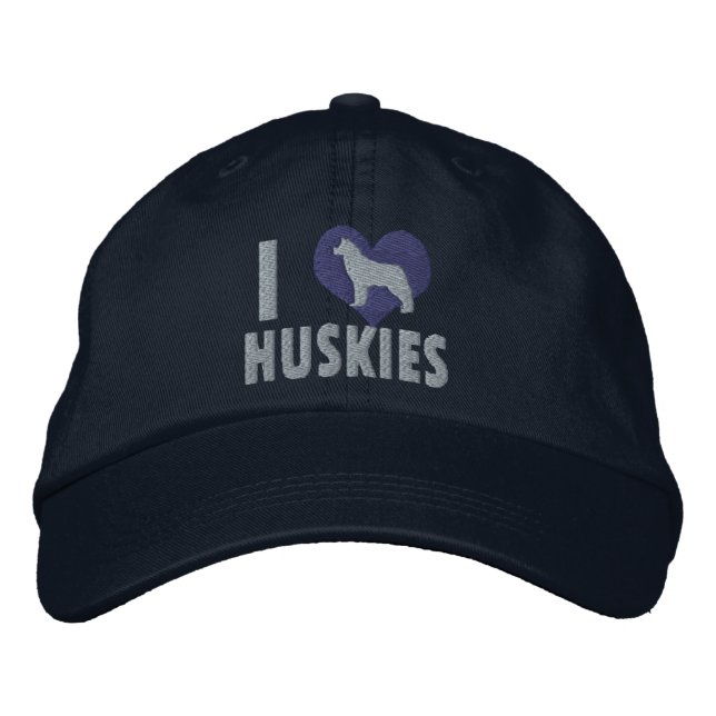 I Kärlek Huskies Blue Broderad Keps (Framsida)
