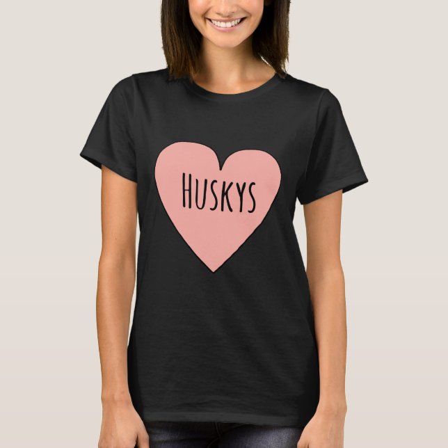 I Kärlek Huskys Cute Husky Hund Heart Shape Valen T Shirt (Framsida)