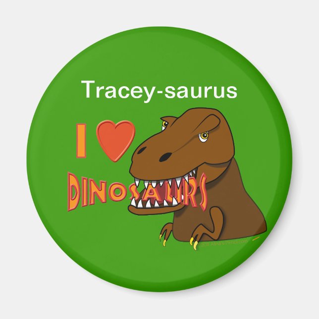 I Kärlek I Heart Dinosaurs Tecknad Tyrranosaurus R Magnet (Framsidan)