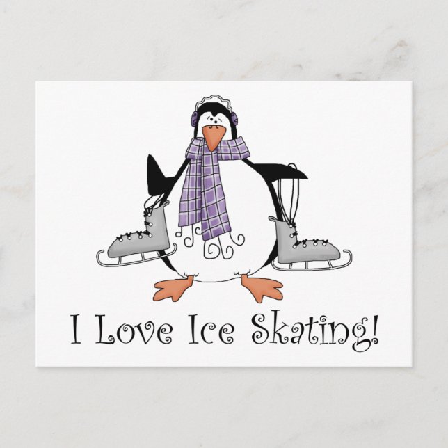 I Kärlek Ice Skating Penguin Tees and Gifts Vykort (Framsida)