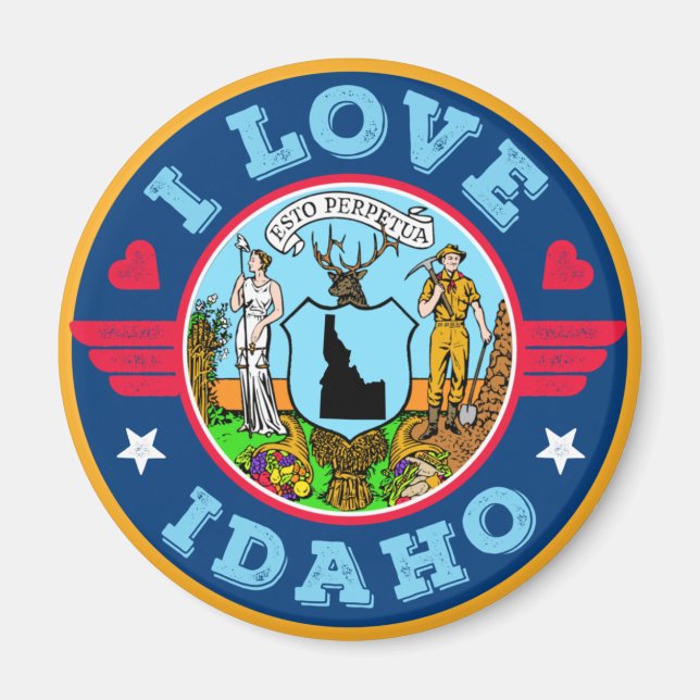 I Kärlek Idaho-staten Karta och Flagga Magnet (Framsidan)