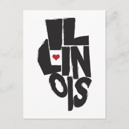 I Kärlek Illinois State Karta Art Vykort